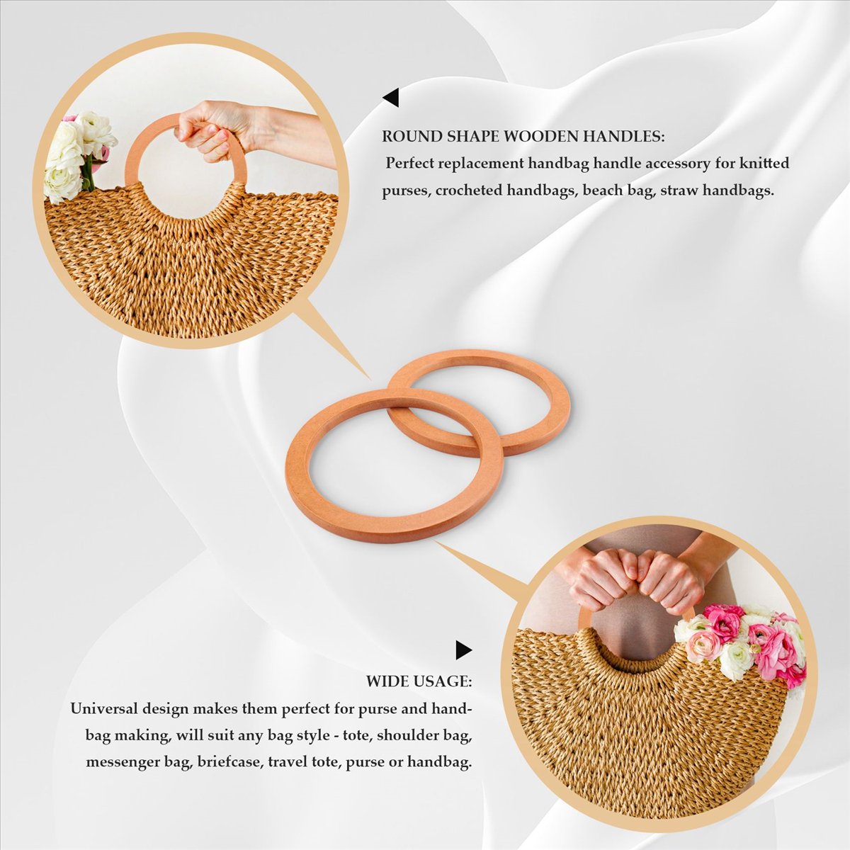 4PCS Wooden Round Shaped Handl - Handbags recension och pris